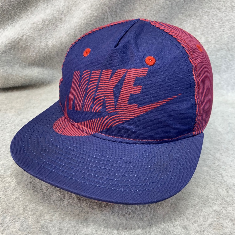 Nike Wavy Graphic Nike Logo Mens Blue Red True Snapback Hat Adjustable OSFM